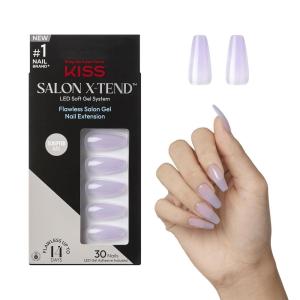 KISS Salon X-tend, Press-On Nails, Nail glue included, ‘Keep It’, Light White, Short Size, Oval Shape, Includes 30 Nails, 5Ml Led Soft Gel Adhesive, 1 Manicure Stick, 1 New Mini File, New Prep Pad(Gimme)
