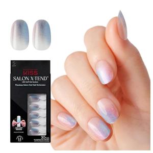 KISS Salon X-tend, Press-On Nails, Nail glue included, ‘Keep It’, Light White, Short Size, Oval Shape, Includes 30 Nails, 5Ml Led Soft Gel Adhesive, 1 Manicure Stick, 1 New Mini File, New Prep Pad(Changed)