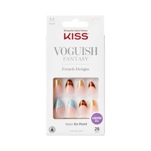 KISS Voguish Fantasy, Press On Nails, Nail glue included, ‘éclatant’, Pink, Medium Size, Almond Shape, Includes 28 Nails, 2g glue, 1 Manicure Stick, 1 Mini File(Charmante)
