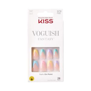 KISS Voguish Fantasy, Press On Nails, Nail glue included, ‘éclatant’, Pink, Medium Size, Almond Shape, Includes 28 Nails, 2g glue, 1 Manicure Stick, 1 Mini File(Disco Ball)