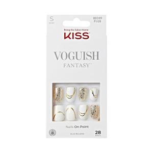 KISS Voguish Fantasy, Press On Nails, Nail glue included, ‘éclatant’, Pink, Medium Size, Almond Shape, Includes 28 Nails, 2g glue, 1 Manicure Stick, 1 Mini File(Glam and Glow)