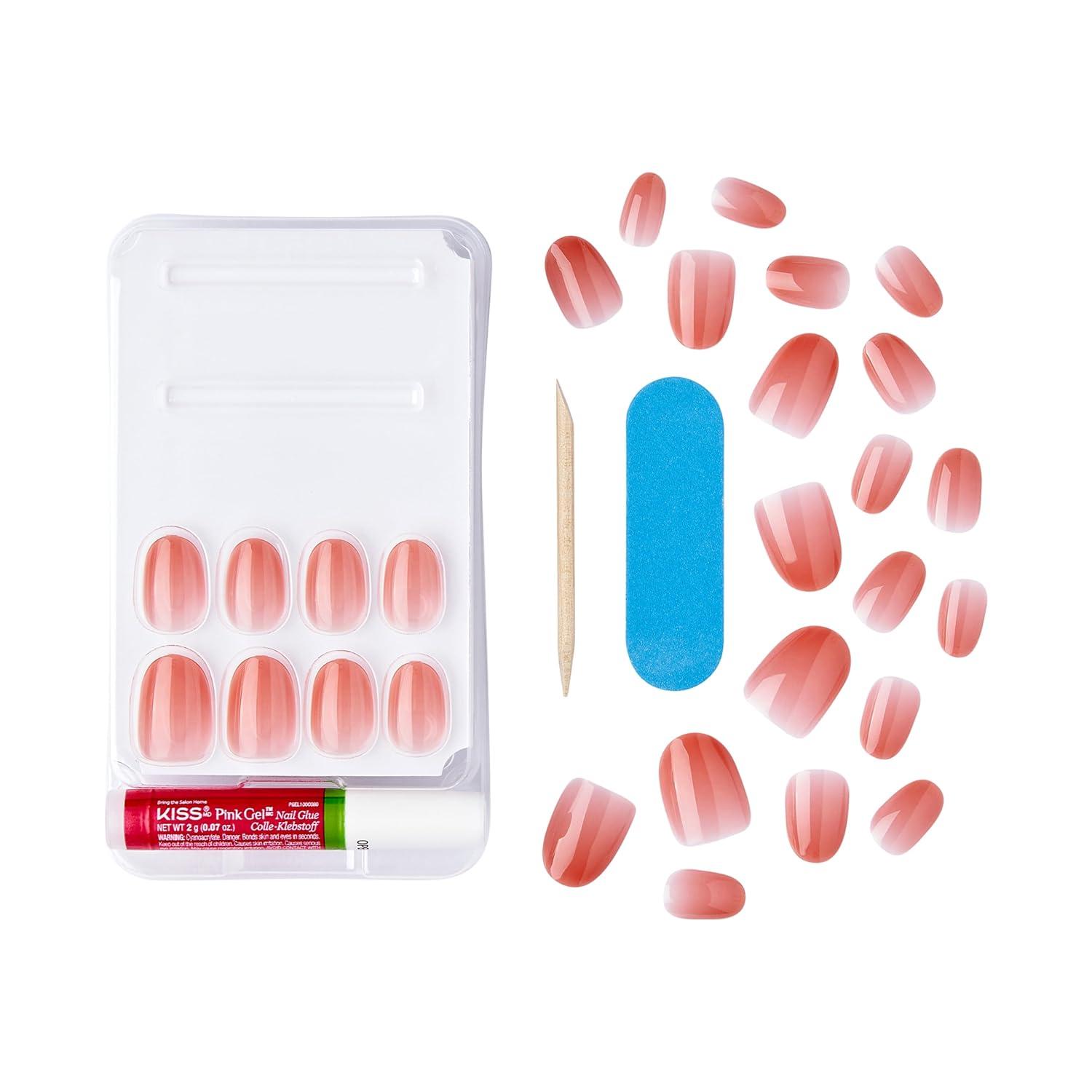 imageKISS Bare but Better Press On Nails Almond Chemistry Red Medium Length Nail Kit Includes 28 Sculpted Fake Nails Pink Gel Nail Glue 2g 007 oz Manicure Stick Mini Nail FileNo More Naps
