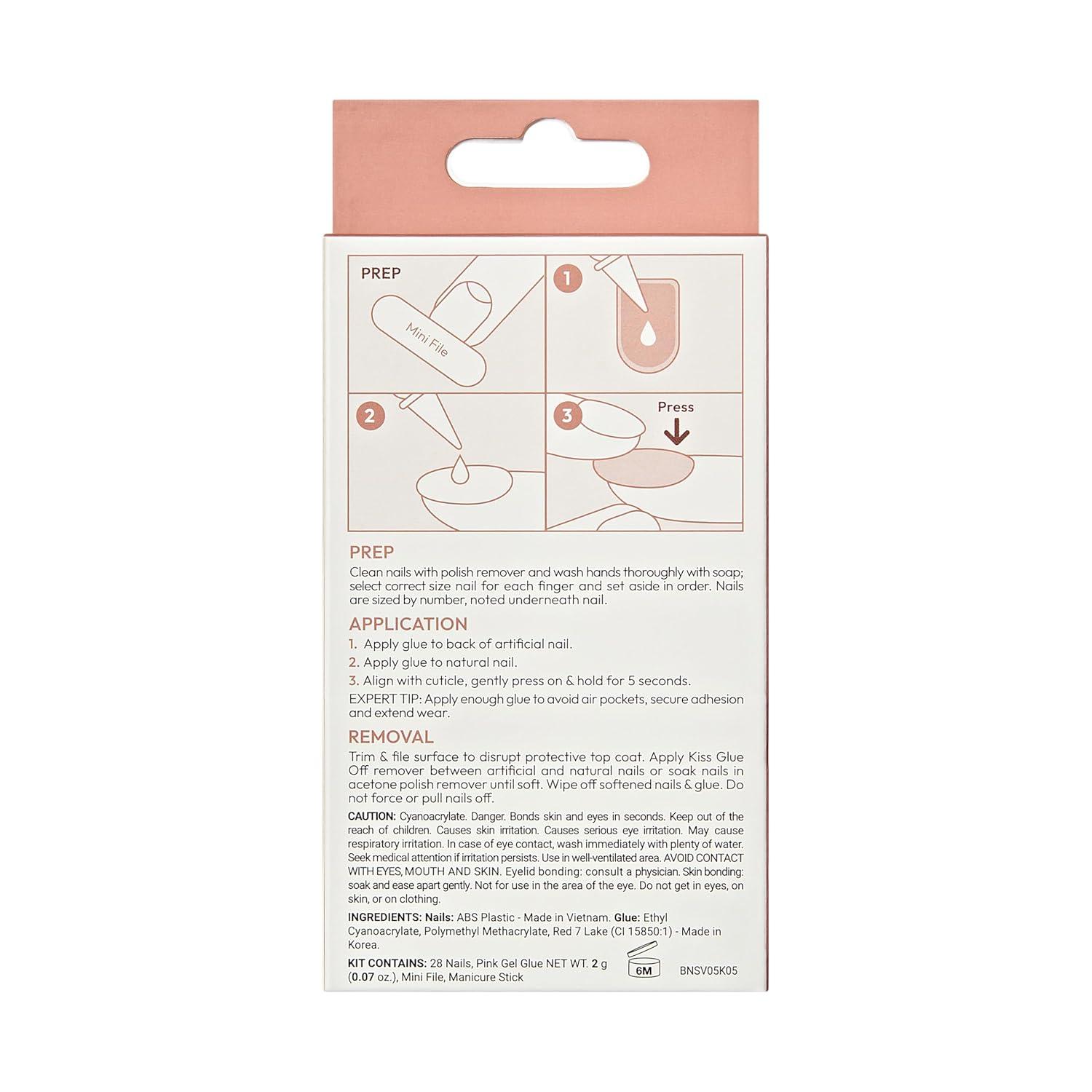 imageKISS Bare but Better Press On Nails Almond Chemistry Red Medium Length Nail Kit Includes 28 Sculpted Fake Nails Pink Gel Nail Glue 2g 007 oz Manicure Stick Mini Nail FileNo More Naps