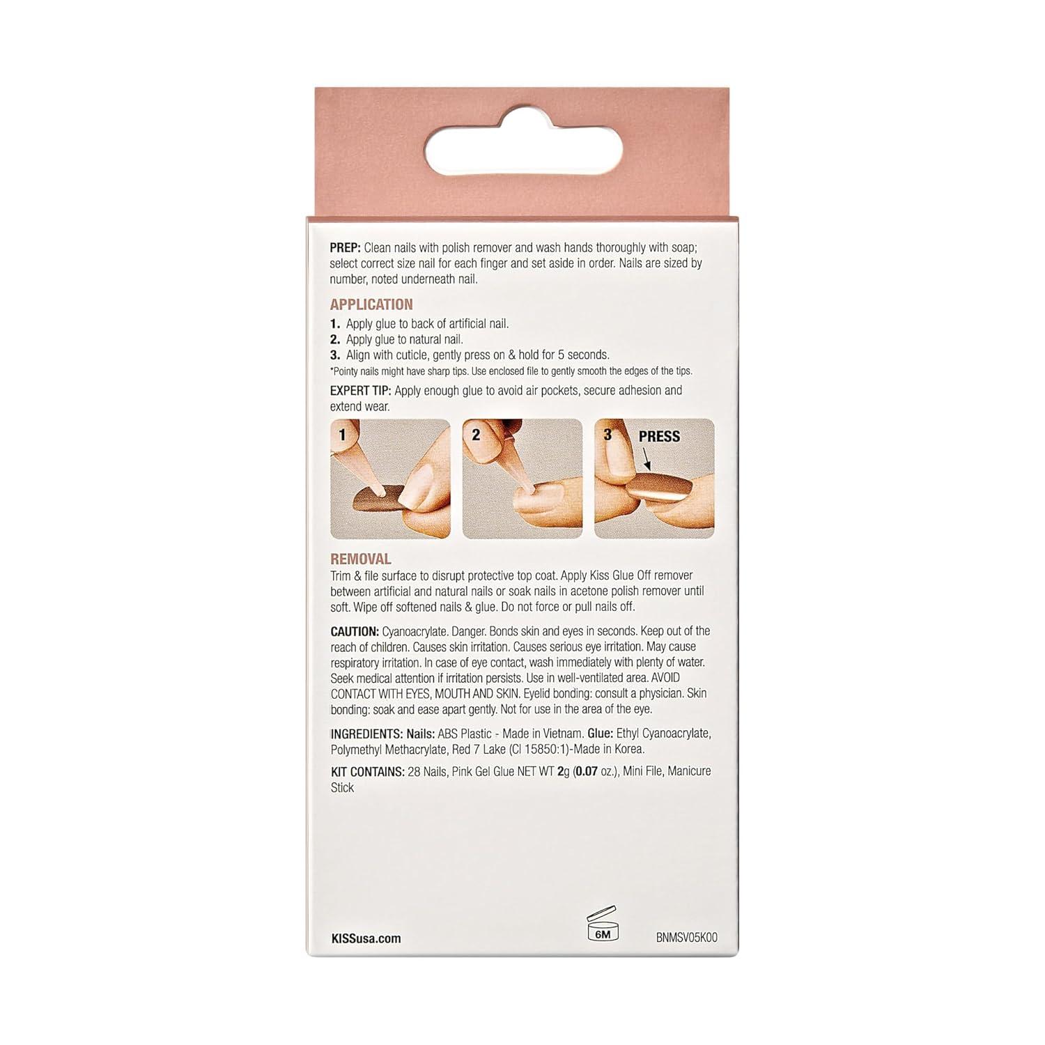 imageKISS Bare but Better Press On Nails Glossy Pink Short Length Square Shape 28 Fake Nails Pink Gel Nail Glue Net Wt 2g 007 Oz Mini Nail File ampamp Manicure StickNude Nude