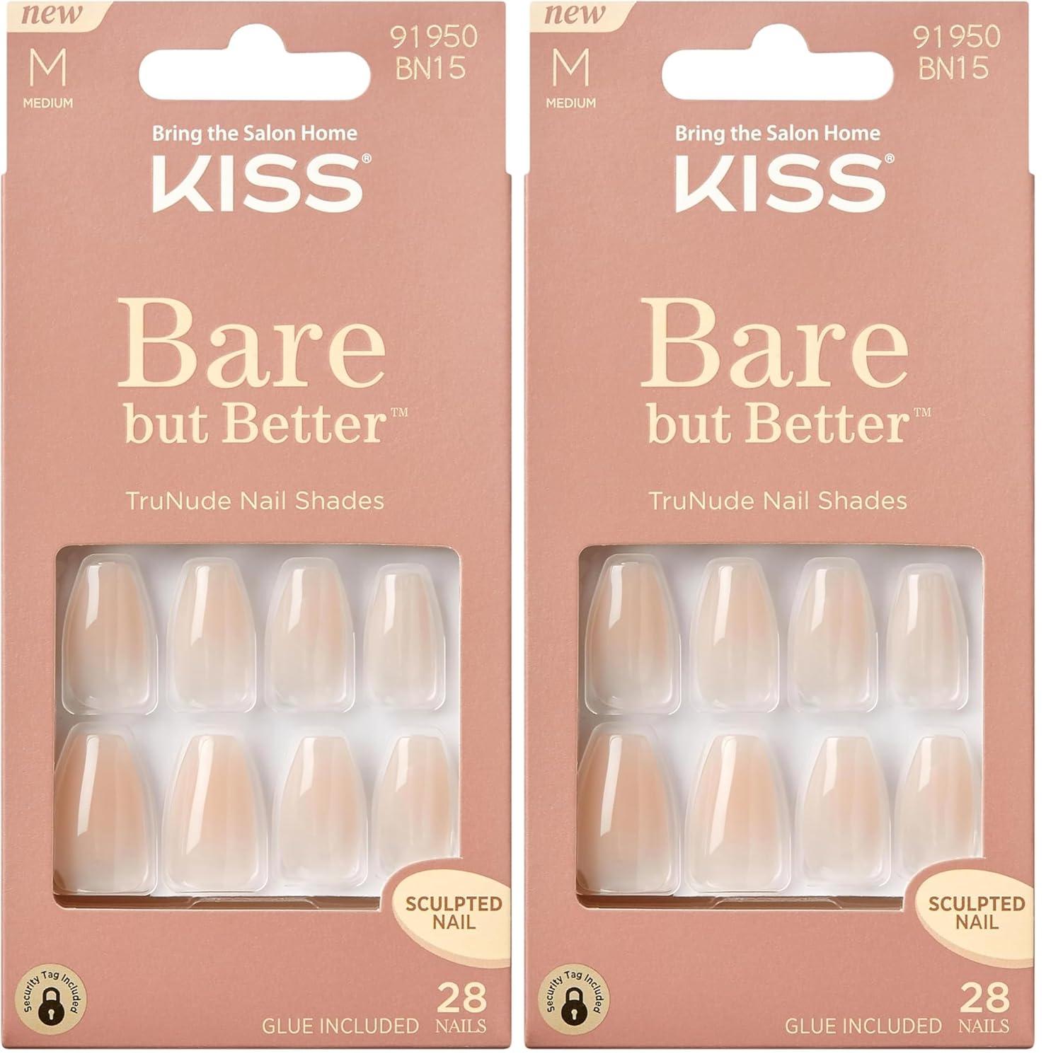 imageKISS Bare but Better Press On Nails Glossy Pink Short Length Square Shape 28 Fake Nails Pink Gel Nail Glue Net Wt 2g 007 Oz Mini Nail File ampamp Manicure StickEmbrace It