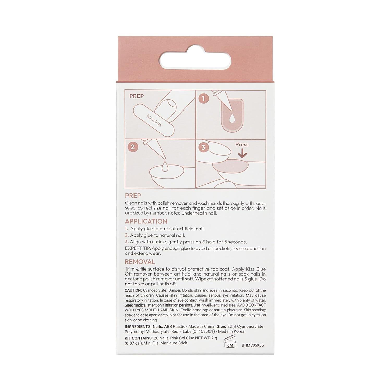 imageKISS Bare but Better Press On Nails Glossy Pink Short Length Square Shape 28 Fake Nails Pink Gel Nail Glue Net Wt 2g 007 Oz Mini Nail File ampamp Manicure StickEmbrace It