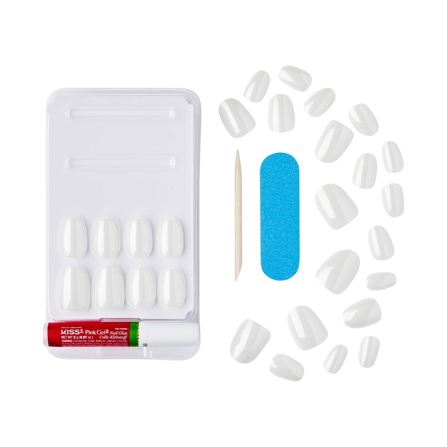 imageKISS Gel Fantasy Press On Nails Nail glue included Dancin Offwhite Short Size Oval Shape Includes 28 Nails 2g glue 1 Manicure Stick 1 Mini File31 Piece Set