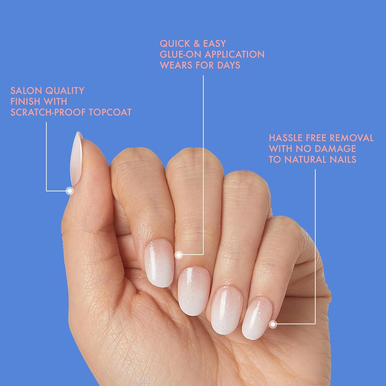 imageKISS Gel Fantasy Press On Nails Nail glue included Dancin Offwhite Short Size Oval Shape Includes 28 Nails 2g glue 1 Manicure Stick 1 Mini File31 Piece Set