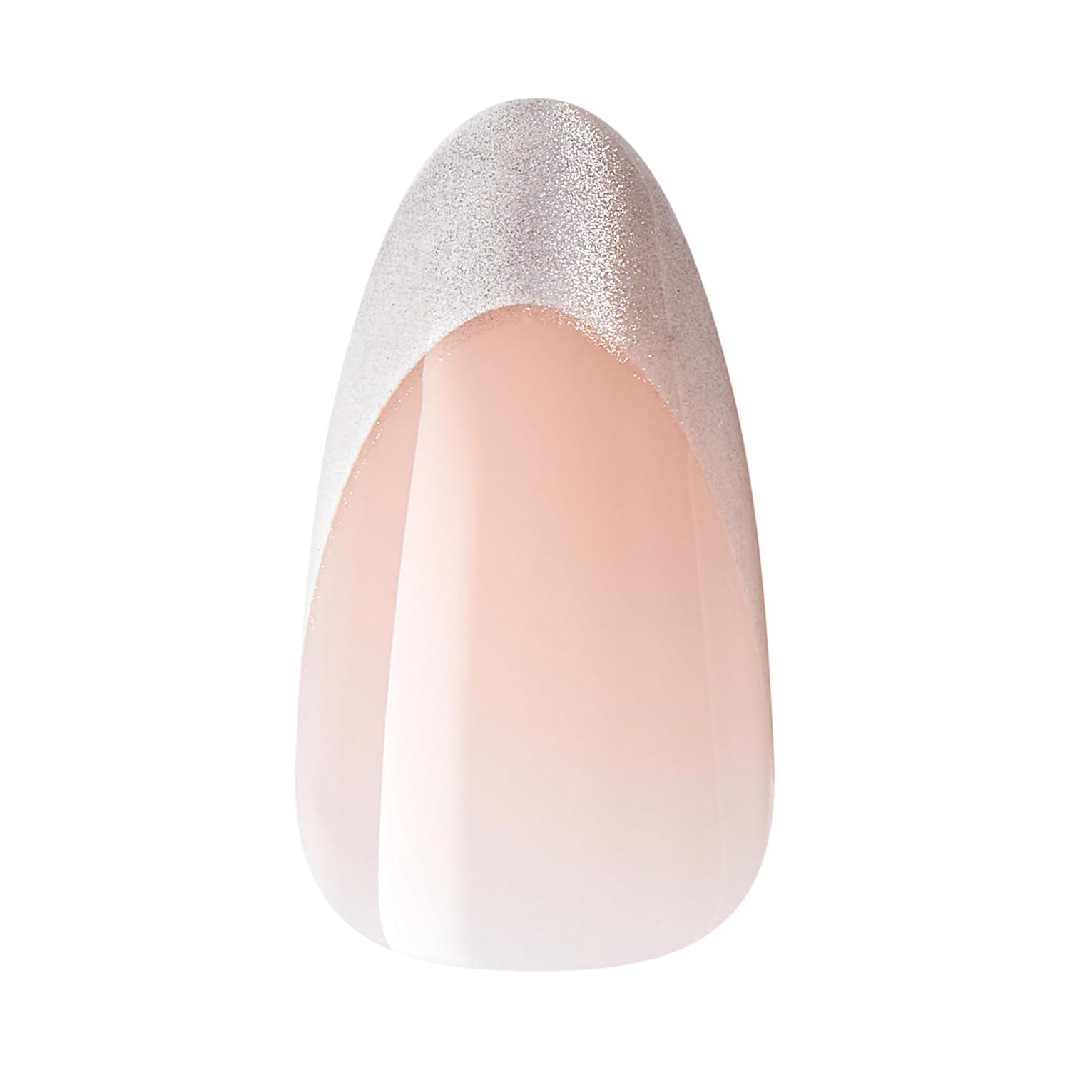 imageKISS Gel Fantasy Press On Nails Nail glue included North Coast Silver Medium Size Almond Shape Includes 28 Nails 2g glue 1 Manicure Stick 1 Mini File