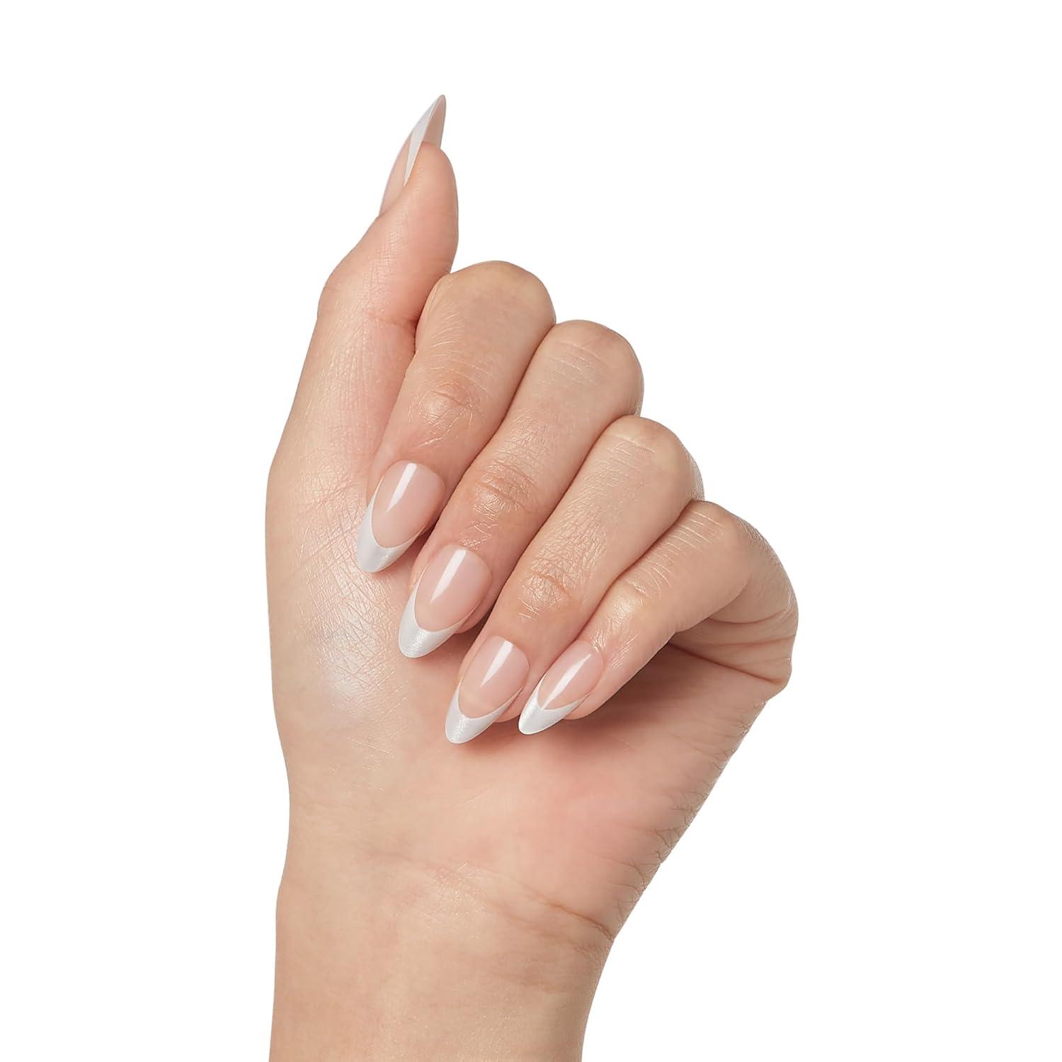 imageKISS Gel Fantasy Press On Nails Nail glue included North Coast Silver Medium Size Almond Shape Includes 28 Nails 2g glue 1 Manicure Stick 1 Mini File