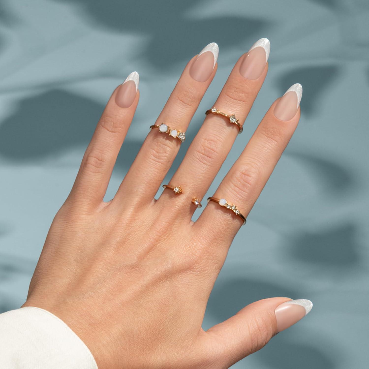 imageKISS Gel Fantasy Press On Nails Nail glue included North Coast Silver Medium Size Almond Shape Includes 28 Nails 2g glue 1 Manicure Stick 1 Mini File
