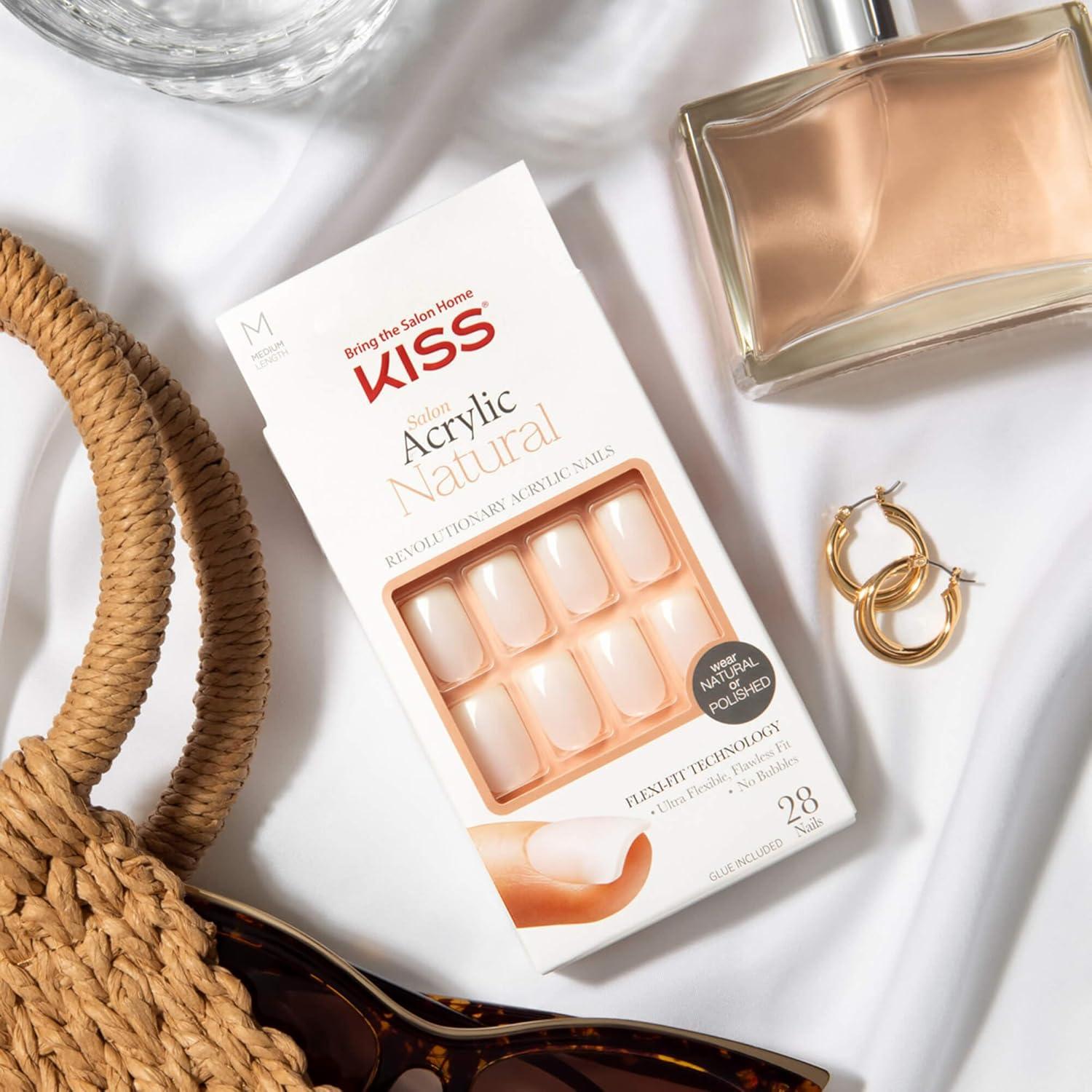 imageKISS Salon Acrylic French Tip Press On Nails Chic Beats Natural Nude Short Squoval Nail Kit with 28 Fake Nails Pink Gel Nail Glue 2g Mini Nail File ampamp Manicure StickEuphoria