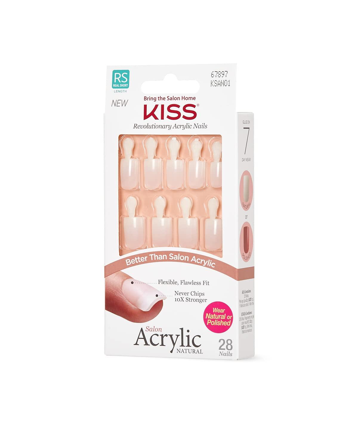 imageKISS Salon Acrylic French Tip Press On Nails Chic Beats Natural Nude Short Squoval Nail Kit with 28 Fake Nails Pink Gel Nail Glue 2g Mini Nail File ampamp Manicure StickBrief Encounter