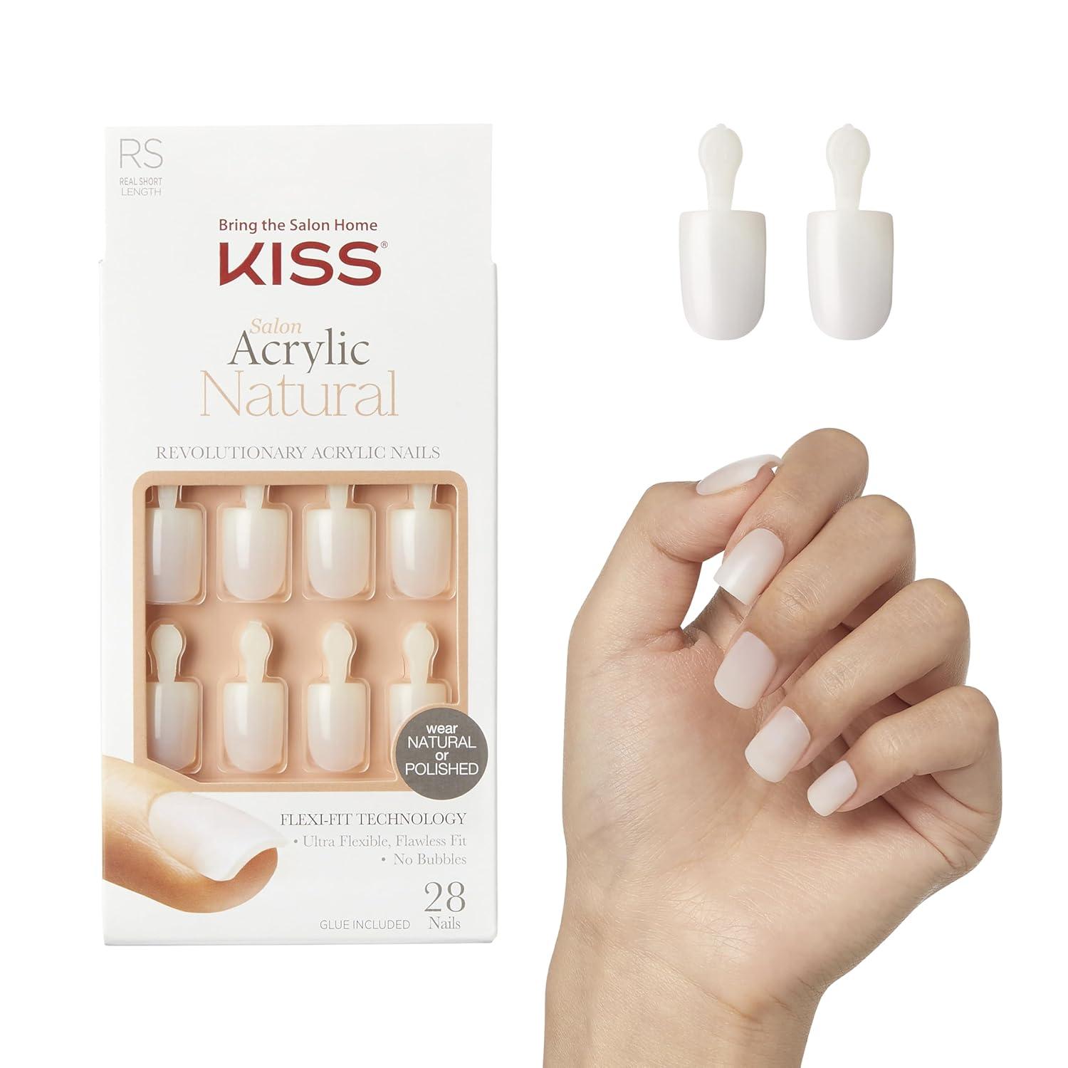imageKISS Salon Acrylic French Tip Press On Nails Chic Beats Natural Nude Short Squoval Nail Kit with 28 Fake Nails Pink Gel Nail Glue 2g Mini Nail File ampamp Manicure StickBrief Encounter