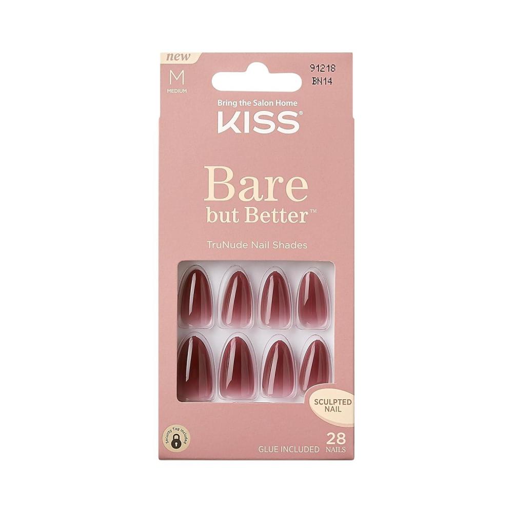 imageKISS Bare but Better Press On Nails Almond Chemistry Red Medium Length Nail Kit Includes 28 Sculpted Fake Nails Pink Gel Nail Glue 2g 007 oz Manicure Stick Mini Nail FileChemistry