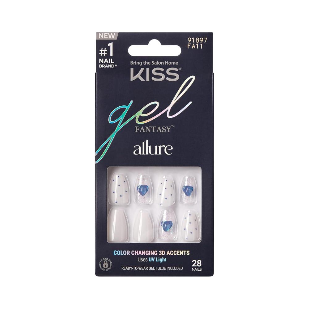 imageKISS Gel Fantasy Allure Press On Nails Ready to Wear 3D Design Waterproof Pink Gel Nail Glue 007 Oz 2g Manicure Stick ampamp Mini File 28 CountHottiest Thing