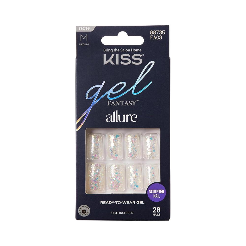imageKISS Gel Fantasy Allure Press On Nails Ready to Wear 3D Design Waterproof Pink Gel Nail Glue 007 Oz 2g Manicure Stick ampamp Mini File 28 CountHow Dazzling