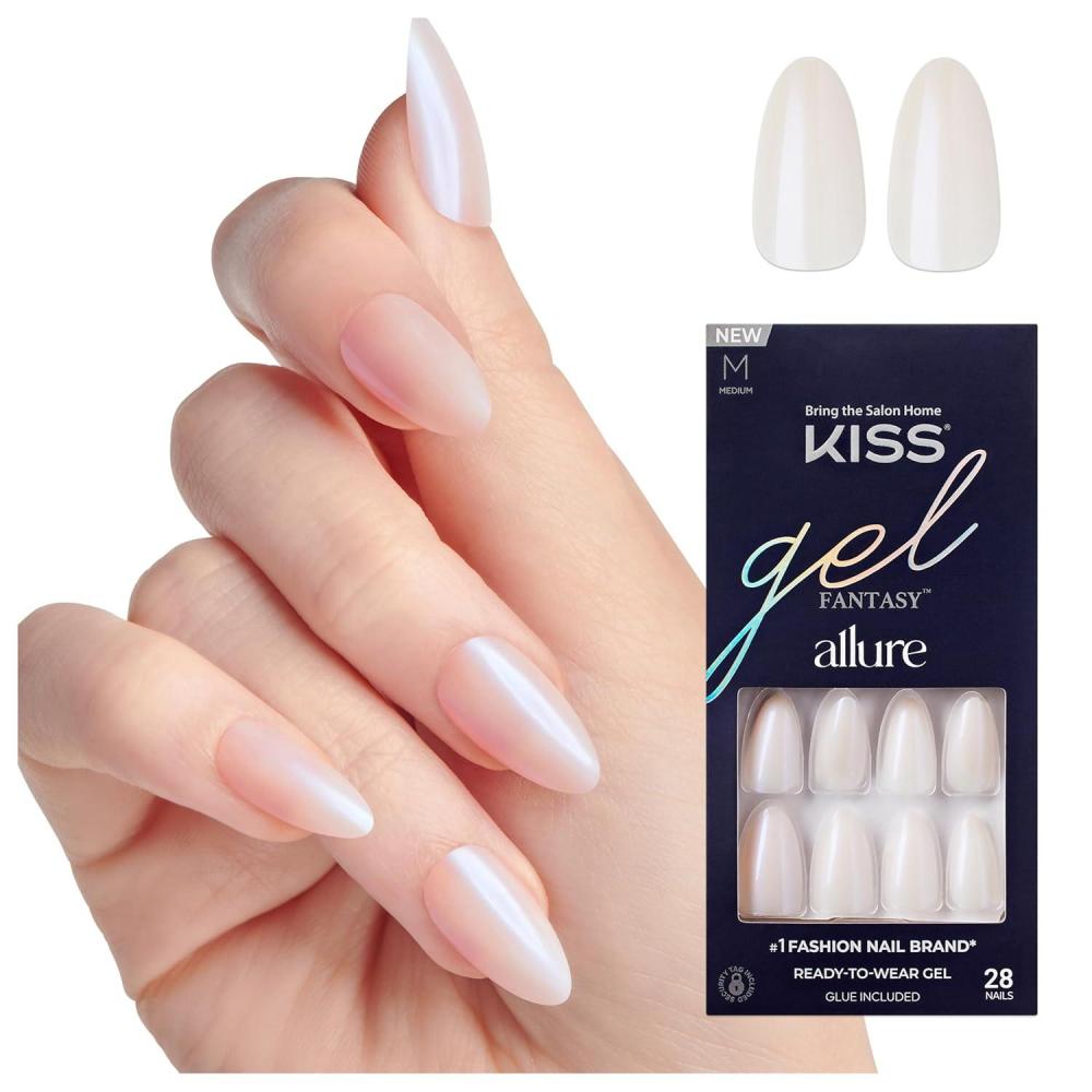 imageKISS Gel Fantasy Allure Press On Nails Ready to Wear 3D Design Waterproof Pink Gel Nail Glue 007 Oz 2g Manicure Stick ampamp Mini File 28 CountSpace