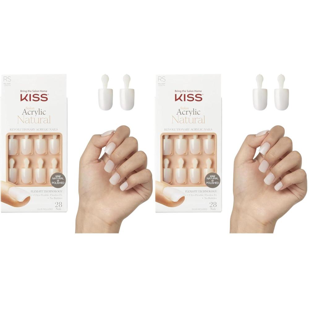 imageKISS Salon Acrylic French Tip Press On Nails Chic Beats Natural Nude Short Squoval Nail Kit with 28 Fake Nails Pink Gel Nail Glue 2g Mini Nail File ampamp Manicure StickBrief Encounter