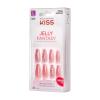 KISS Gel Fantasy Press On Nails, Nail glue included, ‘Sweet Jelly’, White, Long Size, Coffin Shape, Includes 28 Nails, 2g glue, 1 Manicure Stick, 1 Mini File(Be Jelly)