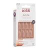 KISS Salon Acrylic French Tip Press On Nails, ‘Chic Beats’, Natural Nude, Short Squoval, Nail Kit with 28 Fake Nails, Pink Gel Nail Glue (2g), Mini Nail File, & Manicure Stick(Crystal)