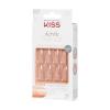KISS Salon Acrylic French Tip Press On Nails, ‘Chic Beats’, Natural Nude, Short Squoval, Nail Kit with 28 Fake Nails, Pink Gel Nail Glue (2g), Mini Nail File, & Manicure Stick(Crystal)