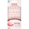 KISS Salon Acrylic French Tip Press On Nails, ‘Chic Beats’, Natural Nude, Short Squoval, Nail Kit with 28 Fake Nails, Pink Gel Nail Glue (2g), Mini Nail File, & Manicure Stick(Breathtaking)