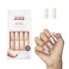 KISS Salon Acrylic French Tip Press On Nails, ‘Chic Beats’, Natural Nude, Short Squoval, Nail Kit with 28 Fake Nails, Pink Gel Nail Glue (2g), Mini Nail File, & Manicure Stick(Bareskinned)