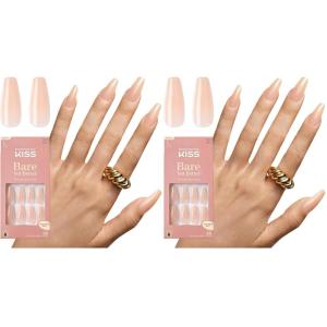 KISS Bare but Better Press On Nails Almond, ‘Chemistry’, Red, Medium Length, Nail Kit Includes 28 Sculpted Fake Nails, Pink Gel Nail Glue 2g (0.07 oz.), Manicure Stick, Mini Nail File(Nude)