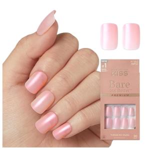 KISS Bare but Better, Press On Nails, Nail glue included, ‘Spicy’, Light Pink, Short Size, Squoval Shape, Includes 30 Nails, 2G Glue, 1 Manicure Stick, 1 Mini File(Spicy)