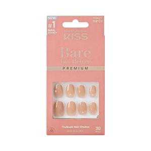 KISS Bare but Better, Press On Nails, Nail glue included, ‘Stay’, Beige, Short Size, Oval Shape, Includes 30 Nails, 2g Glue, 1 Manicure Stick, 1 Mini file
