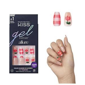 KISS Gel Fantasy Allure Press On Nails, Ready to Wear, 3D Design, Waterproof, Pink Gel Nail Glue 0.07 Oz. (2g), Manicure Stick & Mini File, 28 Count(All Yours)