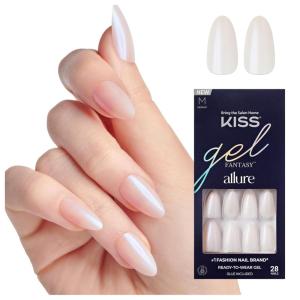 KISS Gel Fantasy Allure Press On Nails, Ready to Wear, 3D Design, Waterproof, Pink Gel Nail Glue 0.07 Oz. (2g), Manicure Stick & Mini File, 28 Count(Space)