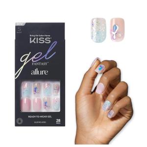 KISS Gel Fantasy Allure Press On Nails, Ready to Wear, 3D Design, Waterproof, Pink Gel Nail Glue 0.07 Oz. (2g), Manicure Stick & Mini File, 28 Count(Variation)
