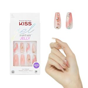 KISS Gel Fantasy Press On Nails, Nail glue included, ‘Sweet Jelly’, White, Long Size, Coffin Shape, Includes 28 Nails, 2g glue, 1 Manicure Stick, 1 Mini File(Jelly Cat)