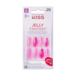 KISS Gel Fantasy Press On Nails, Nail glue included, ‘Sweet Jelly’, White, Long Size, Coffin Shape, Includes 28 Nails, 2g glue, 1 Manicure Stick, 1 Mini File(Jelly Baby)
