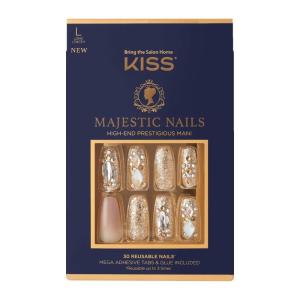 KISS Majestic Fake Nails, ‘My Crown’, High-End Gel Nails, 30 Reusable Long Length Coffin Shaped Glue-On & Press-On Jeweled Accent Glue On Nails(Pink)