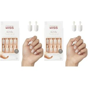 KISS Salon Acrylic French Tip Press On Nails, ‘Chic Beats’, Natural Nude, Short Squoval, Nail Kit with 28 Fake Nails, Pink Gel Nail Glue (2g), Mini Nail File, & Manicure Stick(Brief Encounter)