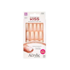 KISS Salon Acrylic French Tip Press On Nails, ‘Chic Beats’, Natural Nude, Short Squoval, Nail Kit with 28 Fake Nails, Pink Gel Nail Glue (2g), Mini Nail File, & Manicure Stick(Strong Enough)