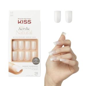 KISS Salon Acrylic French Tip Press On Nails, ‘Chic Beats’, Natural Nude, Short Squoval, Nail Kit with 28 Fake Nails, Pink Gel Nail Glue (2g), Mini Nail File, & Manicure Stick(Euphoria)