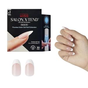 KISS Salon X-tend LED Gel Nail Kit, ‘Perk’, Beige, Medium Coffin, 30 Press On Nails, LED Soft Gel Adhesive 5 ml (0.16 US fl. oz.), LED Lamp, USB Cable, Prep Pad, Manicure Stick, & Mini Nail File(Pure)