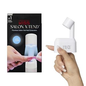 KISS Salon X-tend LED Gel Nail Kit, ‘Perk’, Beige, Medium Coffin, 30 Press On Nails, LED Soft Gel Adhesive 5 ml (0.16 US fl. oz.), LED Lamp, USB Cable, Prep Pad, Manicure Stick, & Mini Nail File(tend LED Lamp)