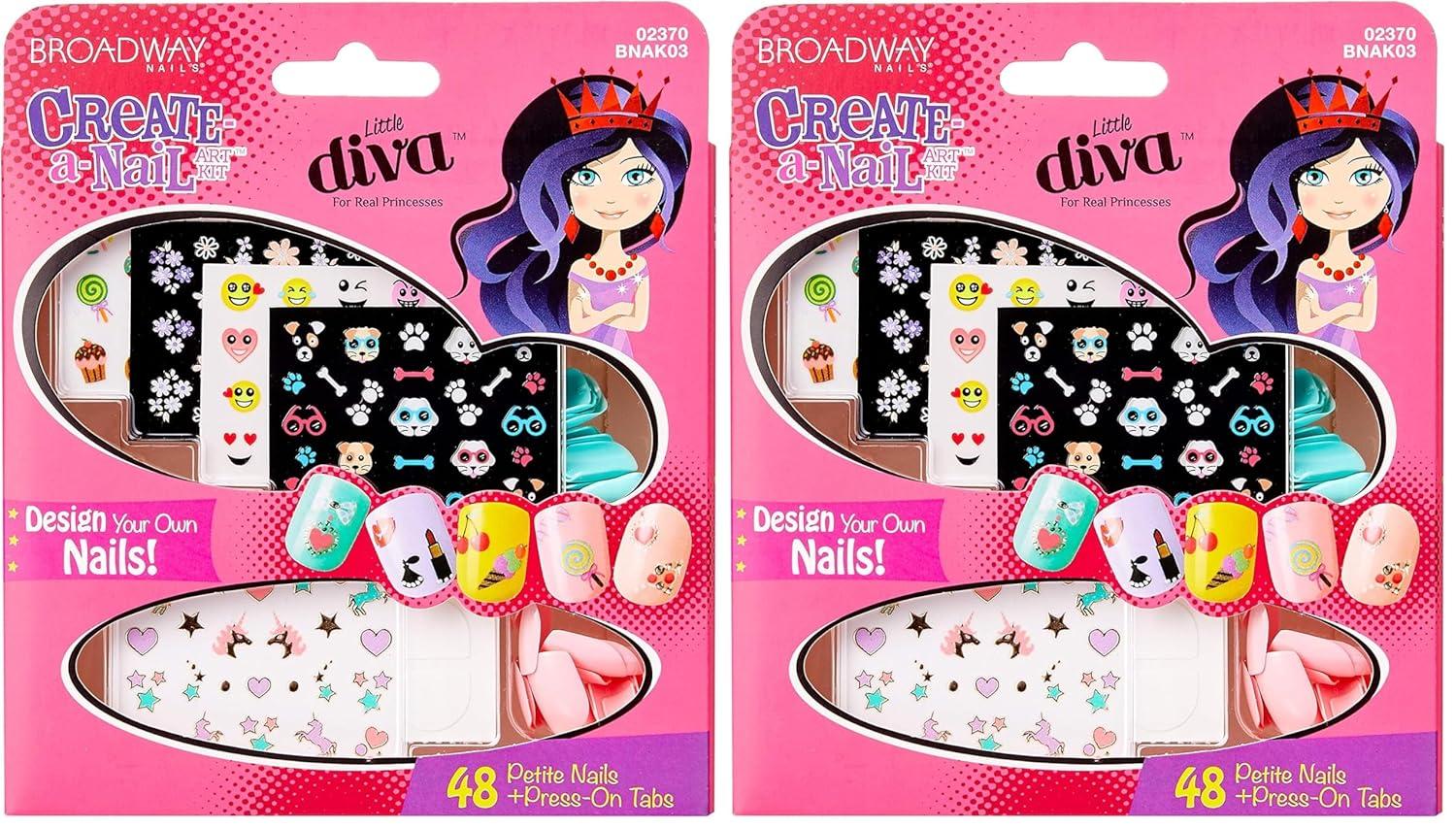 imageKISS Broadway Little Diva Nail Art Kit Safe On Natural Nails Mom Approved Over 250 Nail Stickers 48 ReadyToWear Petite Fake Nails ampamp 48 PressOn Adhesive TabsMulticolored
