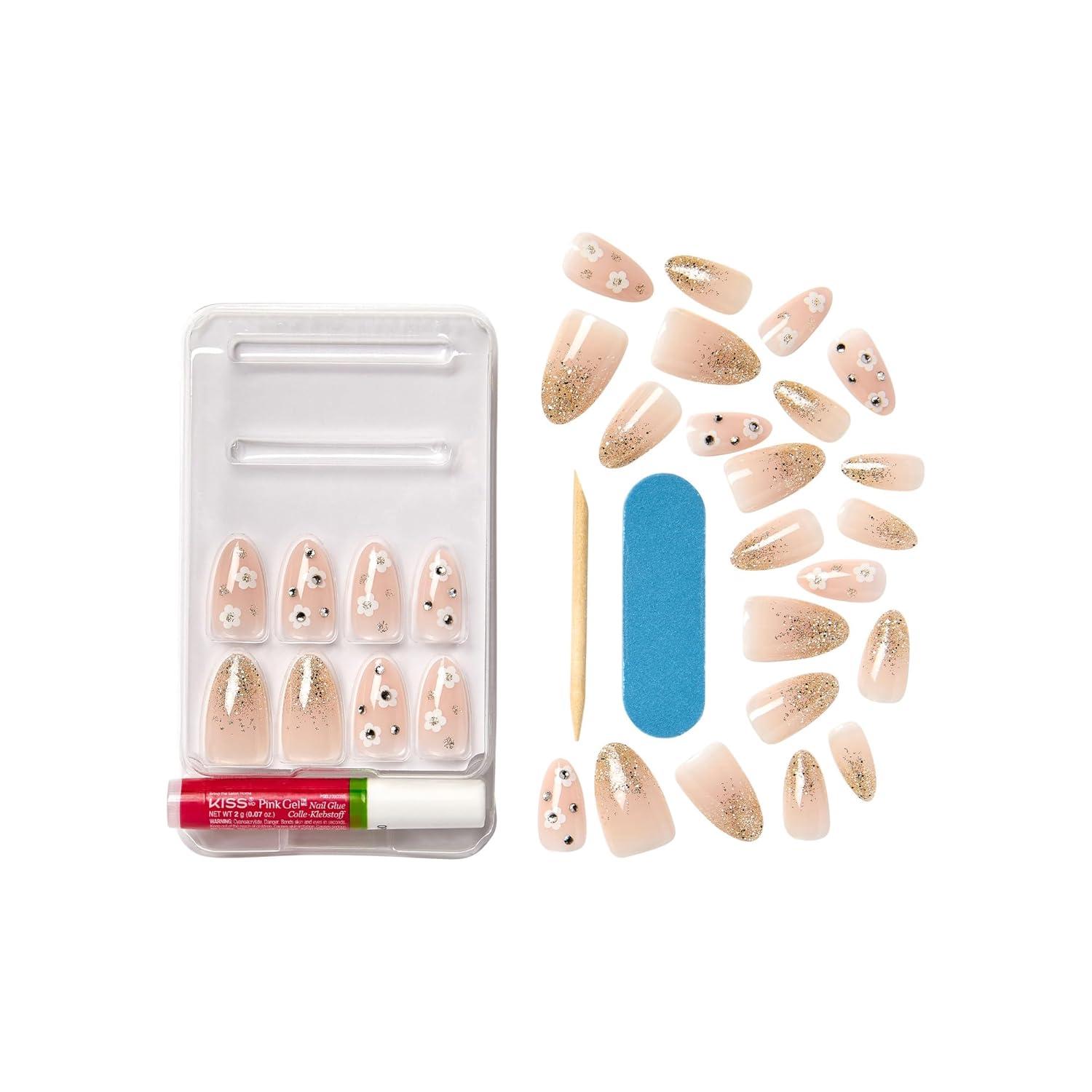 imageKISS Classy Press On Nails Nail glue included Highlights French Medium Size Almond Shape Includes 30 Nails 2g glue 1 Manicure Stick 1 Mini FileGleamin