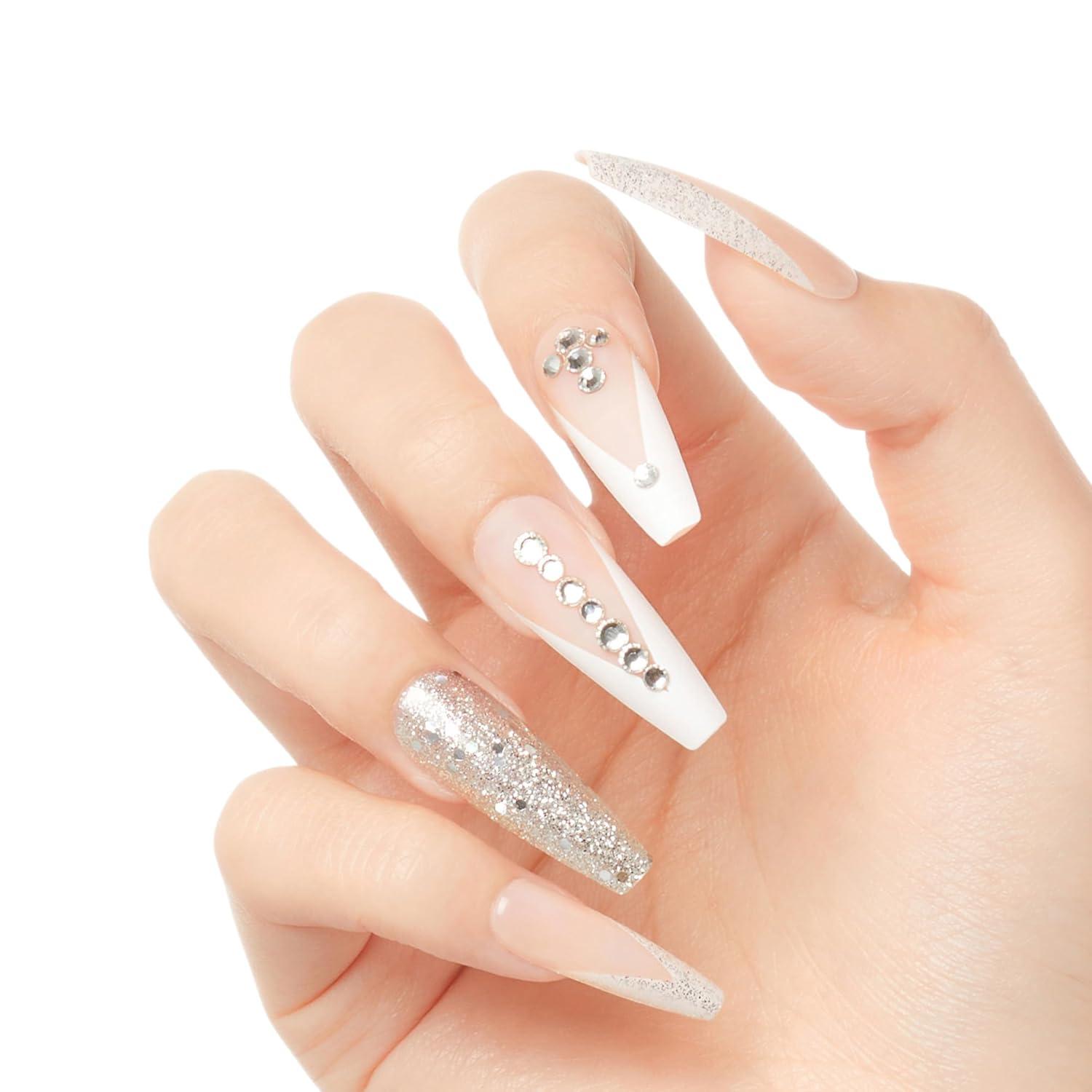 imageKISS Classy Press On Nails Nail glue included Highlights French Medium Size Almond Shape Includes 30 Nails 2g glue 1 Manicure Stick 1 Mini FileSophisticated
