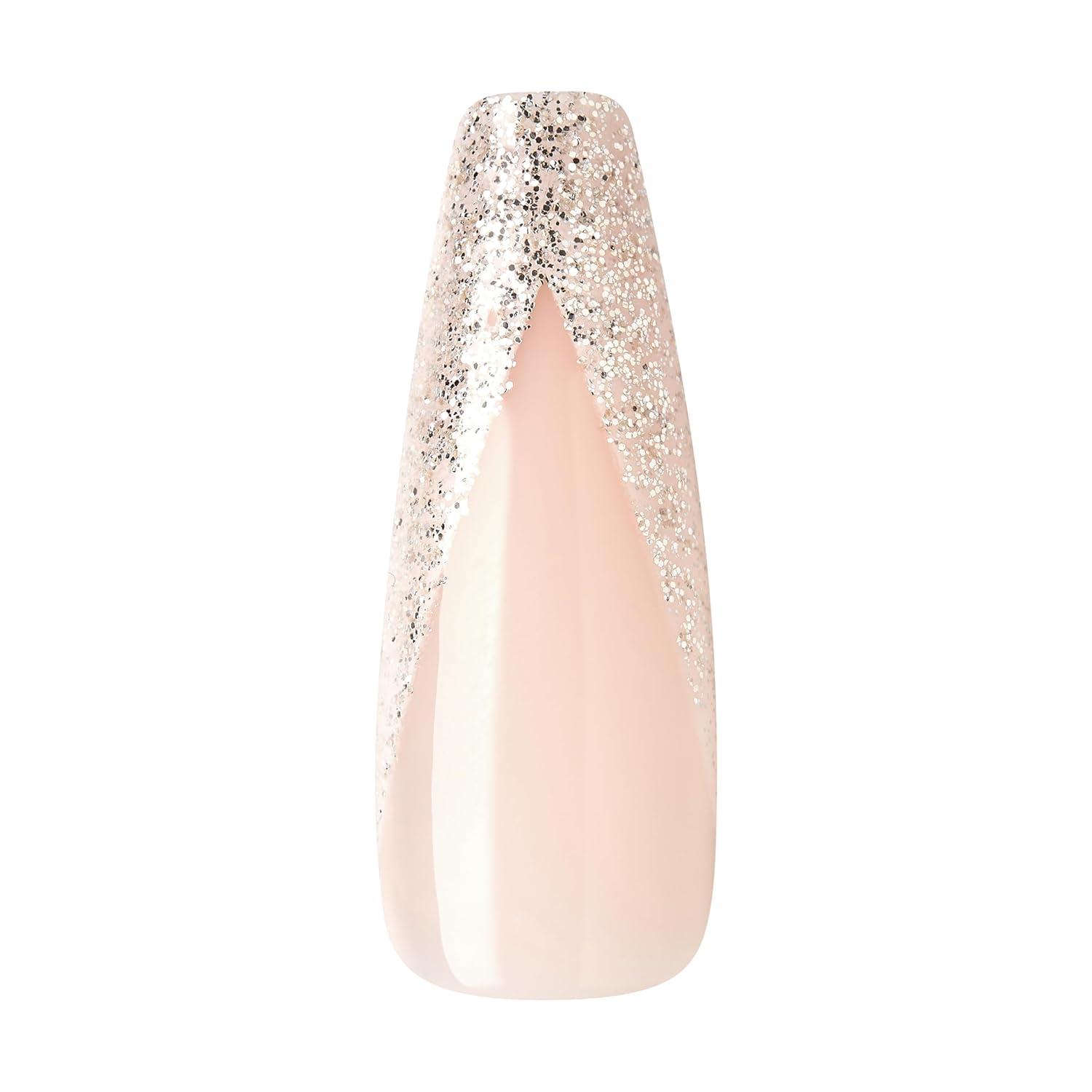 imageKISS Classy Press On Nails Nail glue included Highlights French Medium Size Almond Shape Includes 30 Nails 2g glue 1 Manicure Stick 1 Mini FileSophisticated