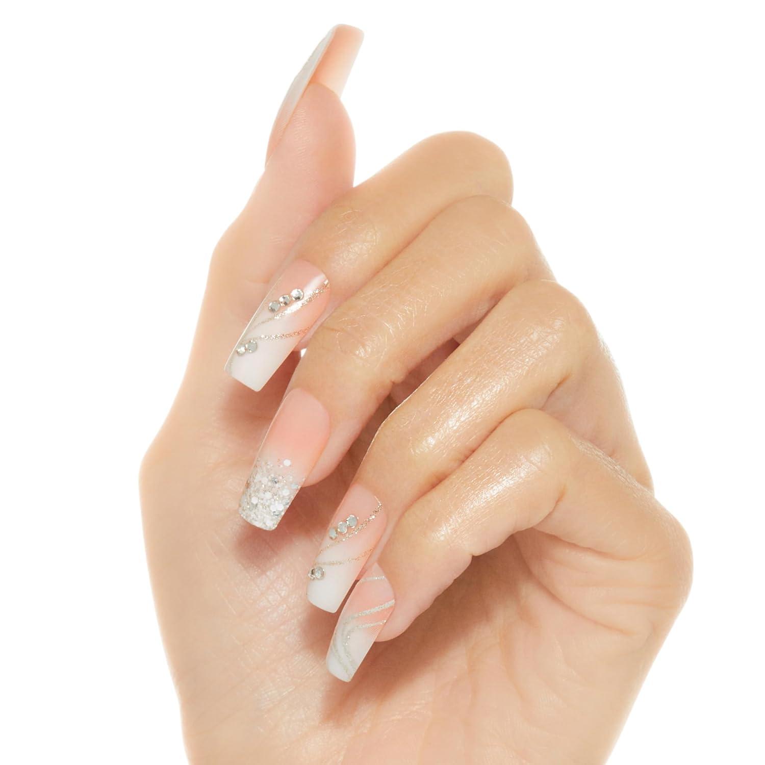 imageKISS Classy Press On Nails Nail glue included Highlights French Medium Size Almond Shape Includes 30 Nails 2g glue 1 Manicure Stick 1 Mini FileStunning