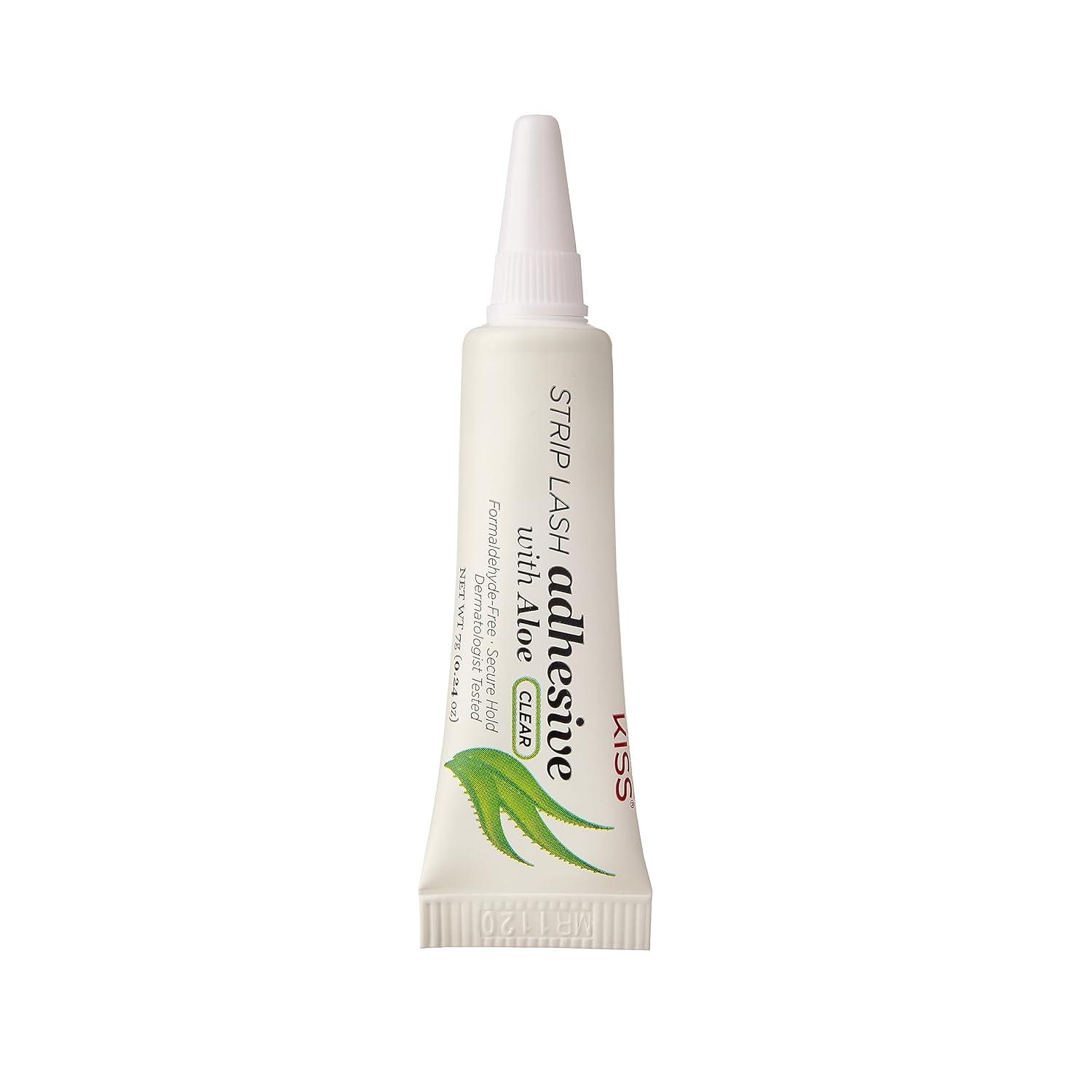 imageKISS Clear Strip Lash Adhesive with Aloe Dermatologist Tested Formaldehyde Free NonIrritant Contact Lens Friendly Secure Hold Contains Latex with Control Nozzle Tip 024 Ounce