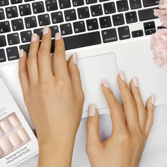 imageKISS Gel Fantasy Press On Nails Nail glue included Bookworm Off White Short Lenth Almond Shape Includes 28 Nails 2g Glue 1 Manicure Stick 1 Mini File 1 Adhesive TabShort