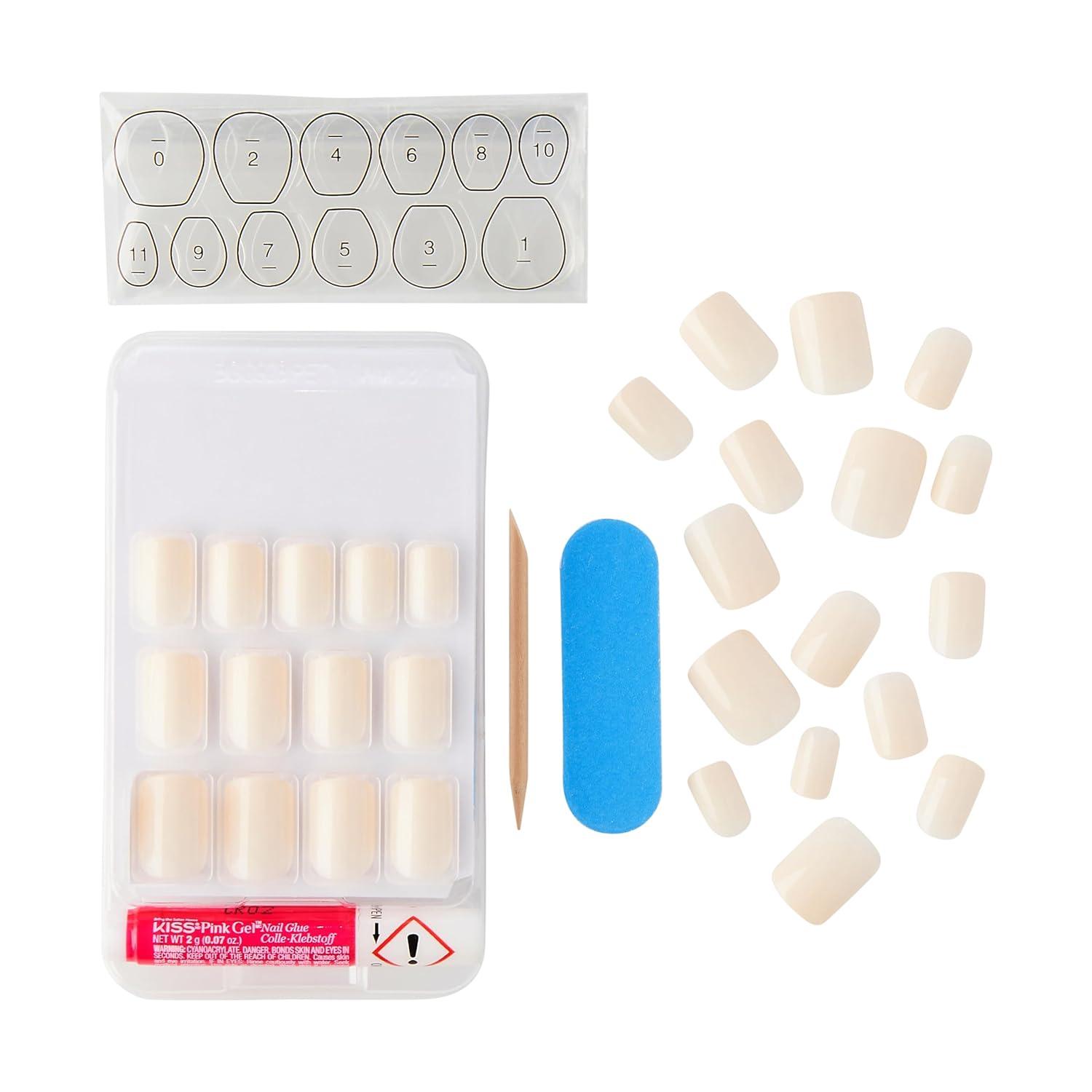 imageKISS Gel Fantasy Press On Nails Nail glue included Bookworm Off White Short Lenth Almond Shape Includes 28 Nails 2g Glue 1 Manicure Stick 1 Mini File 1 Adhesive TabShort